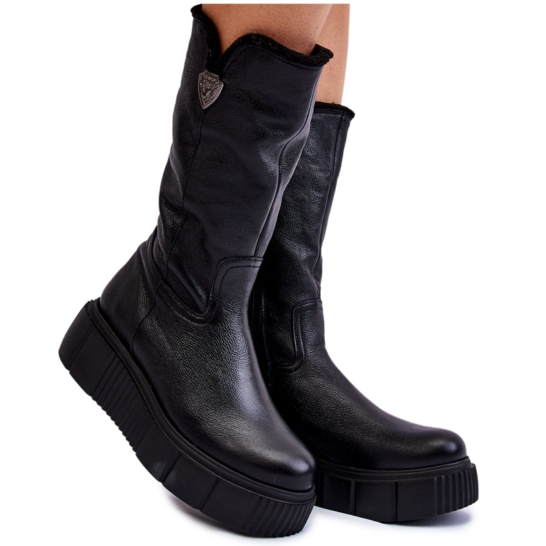 Women's Wool Leather Boots Black Bayla