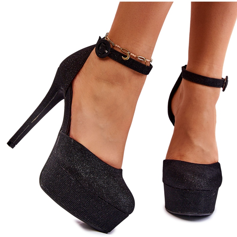 PA1 Black Jassie Shiny Platform Heel Pumps