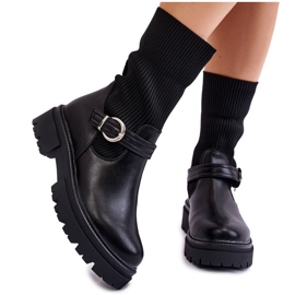 PA1 Women's Sock Boots With Belt Black Alaya
