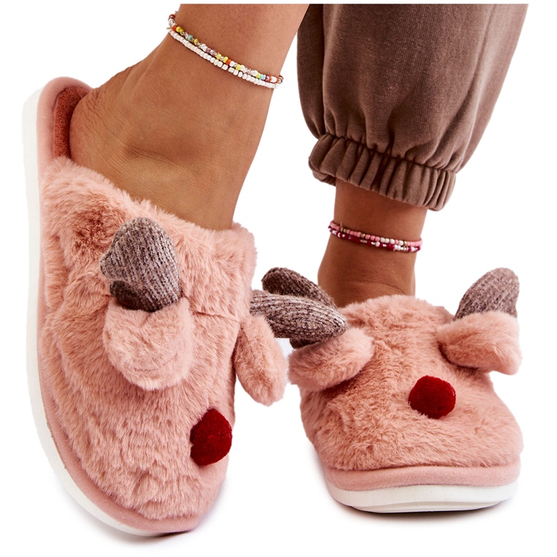 PA1 Women's Slippers With Fur And Reindeer Pink Sopya