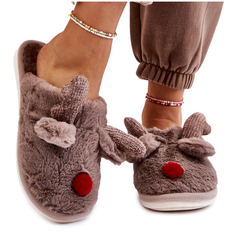 PA1 Women's Slippers With Fur And Reindeer Gray Sopya beige