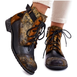 Women's Leather Boots Shoes Maciejka 05077-07 Yellow-Black