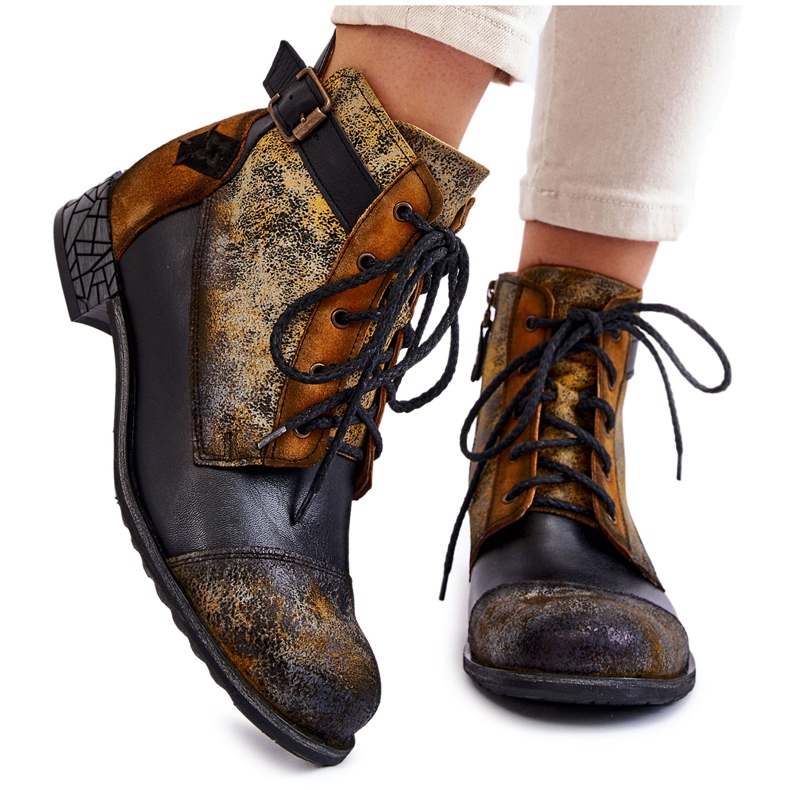 Women's Leather Boots Shoes Maciejka 05077-07 Yellow-Black