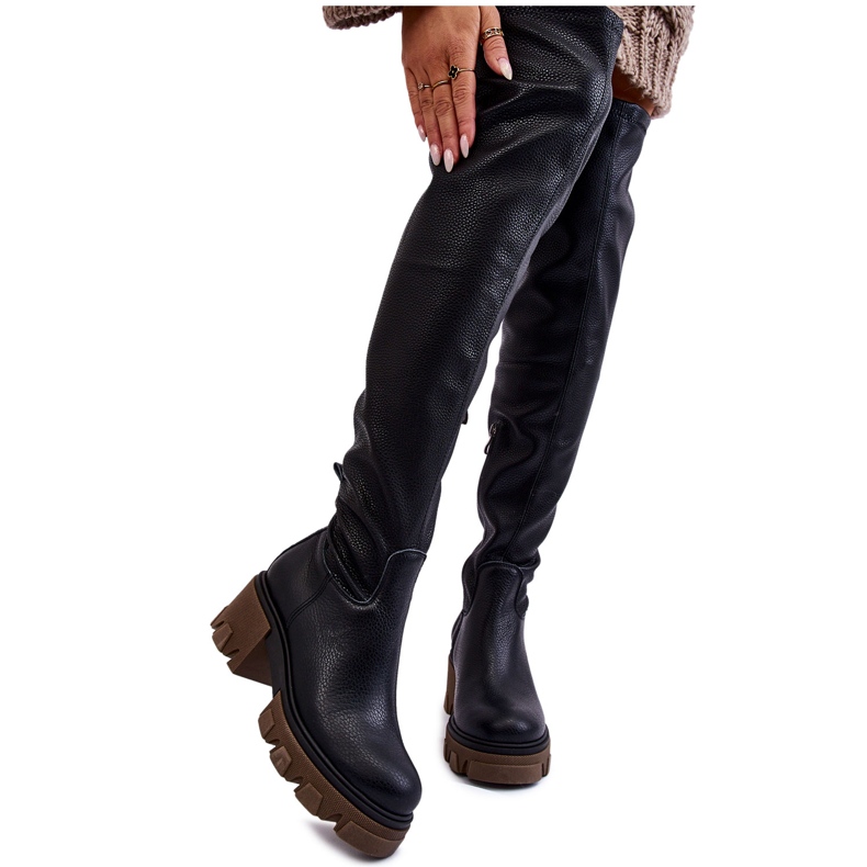PL5 Fashionable Women's Leather Over Knee Boots Black Venise PL5 Fashionable Women's Leather Over Knee Boots Black Venise