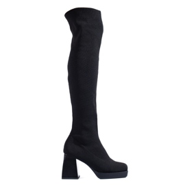 Women's Thigh High Boots Shelovet with a flexible upper black
