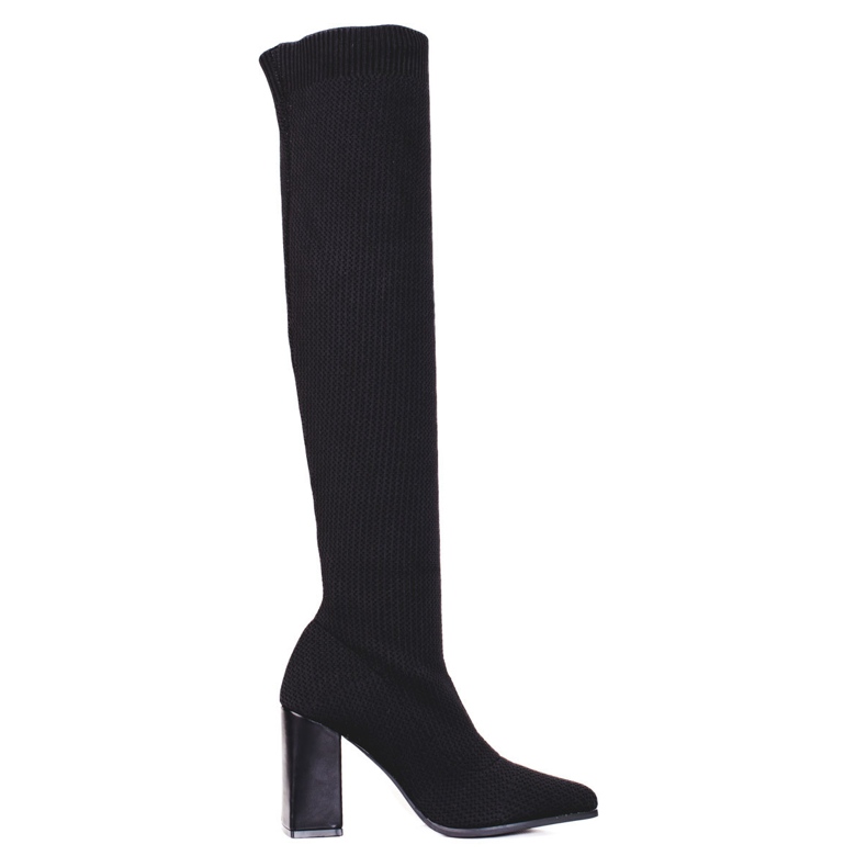 Women's Shelovet V-neck Thigh Highs with elastic upper black