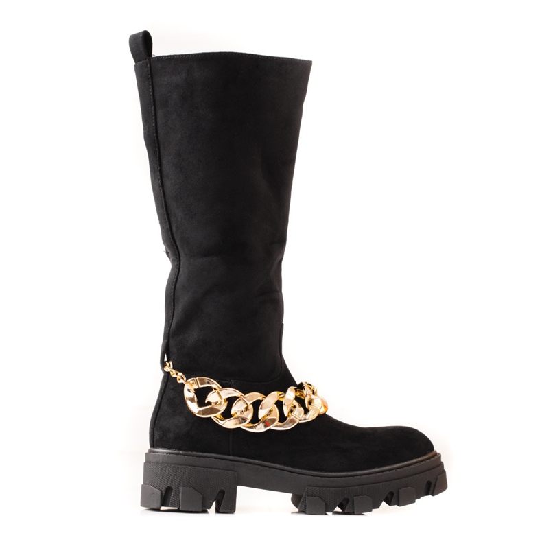 Women's black boots with gold chain Women's black boots with gold chain
