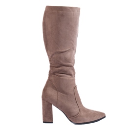 Women's pointed Shelovet boots in beige ecological suede