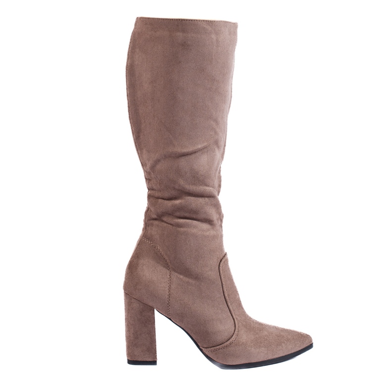 Women's pointed Shelovet boots in beige ecological suede