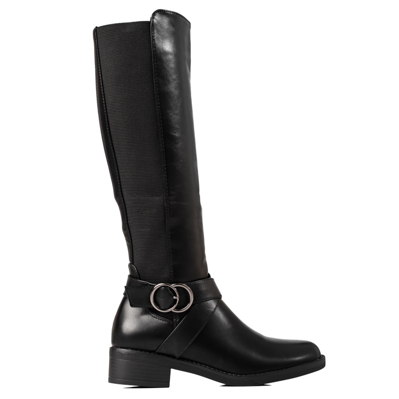 Classic women's boots with Shelovet flat heels black