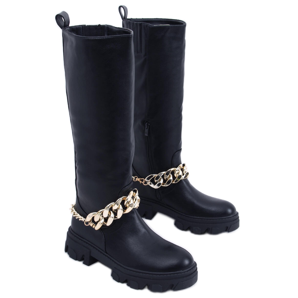 BM July Black riding boots with chain1