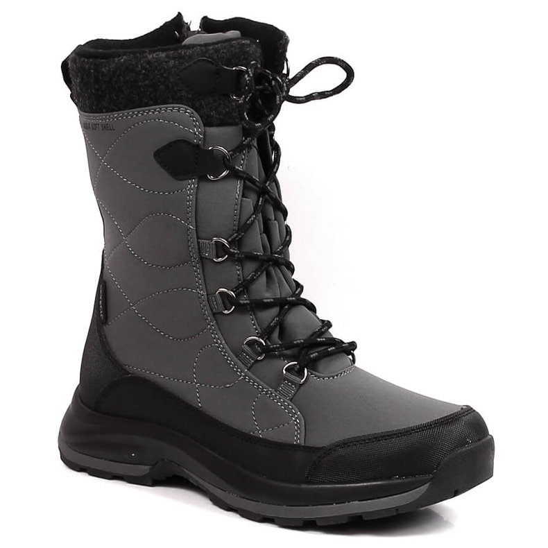 DK 2105 gray waterproof lace-up and zipper snow boots grey