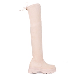 Shelovet women's thigh high boots on a light beige platform Shelovet women's thigh high boots on a light beige platform