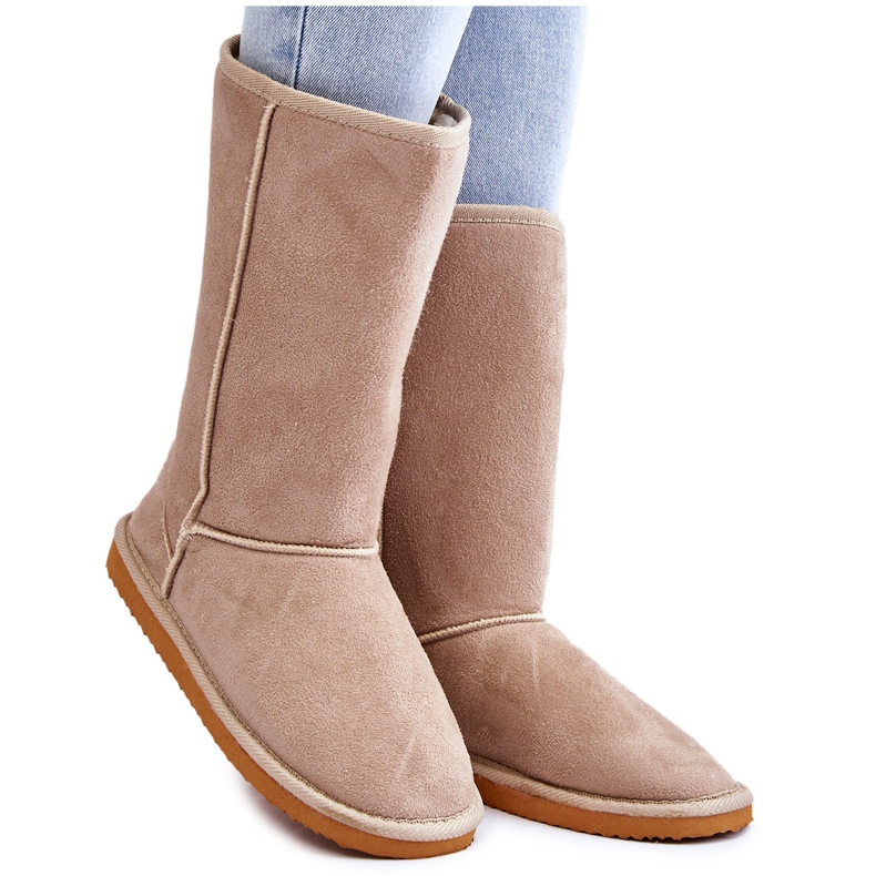 BM Women's Suede High Snow Boots Insulated Beige Reyma