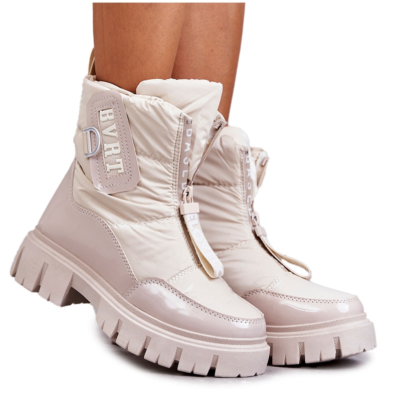 PM1 Women's Beige Warm Snow Boots With Zipper Marit