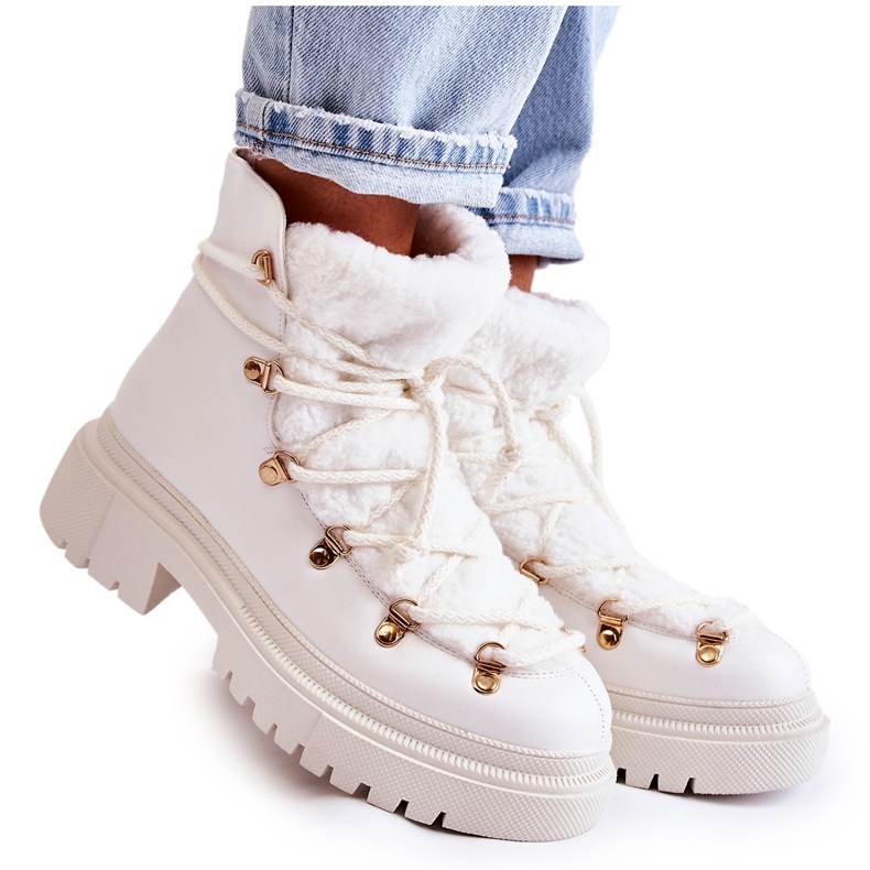 PS1 Eco-Leather Warm Boots Trappers White Arisa PS1 Eco-Leather Warm Boots Trappers White Arisa