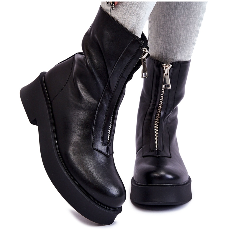 BM Women's Zipper Boots On The Platform Black Laretto