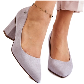 Classic Suede High Heel Pumps With Gray Derren Embellishments grey