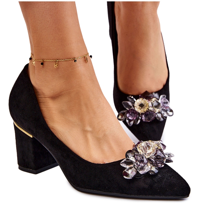 PS1 Elegant Suede Pumps With Black Elianne Decoration