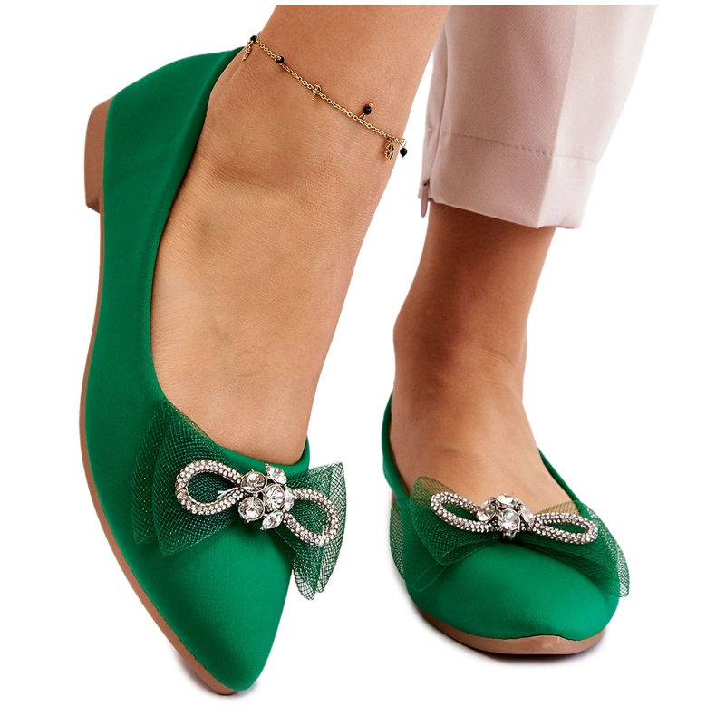 PS1 Women's Pointed Ballerinas With A Decorative Bow Green Luminous