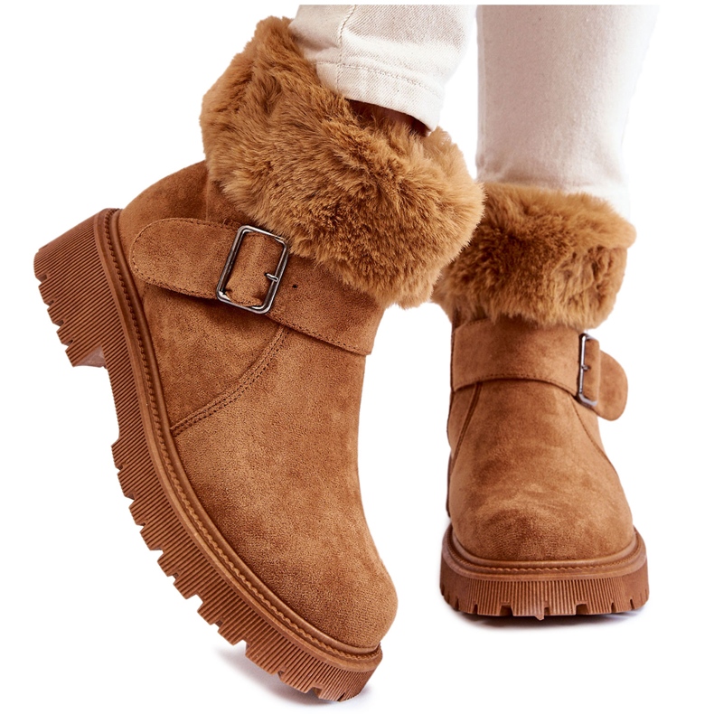 PG1 Camel Conquer Women's Suede Zipper Boots With Fur brown