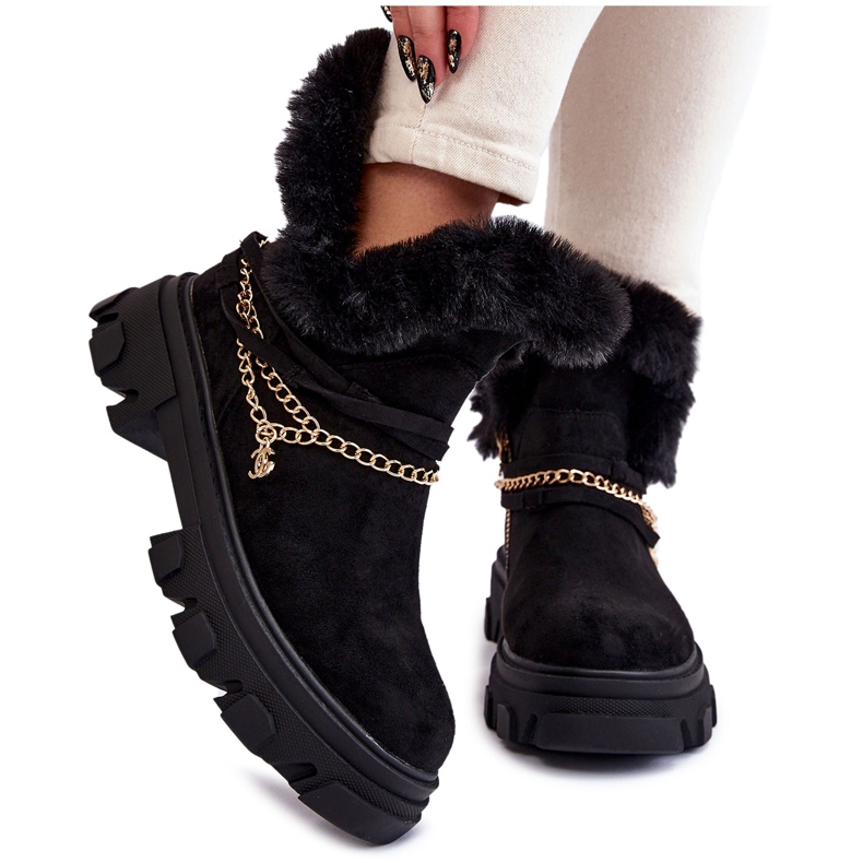 PM1 Suede Women's Boots With Decorative Chain Black Respecto