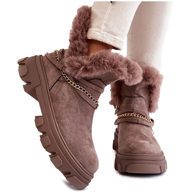 PM1 Women's Suede Boots With Decorative Chain Light Brown Respecto