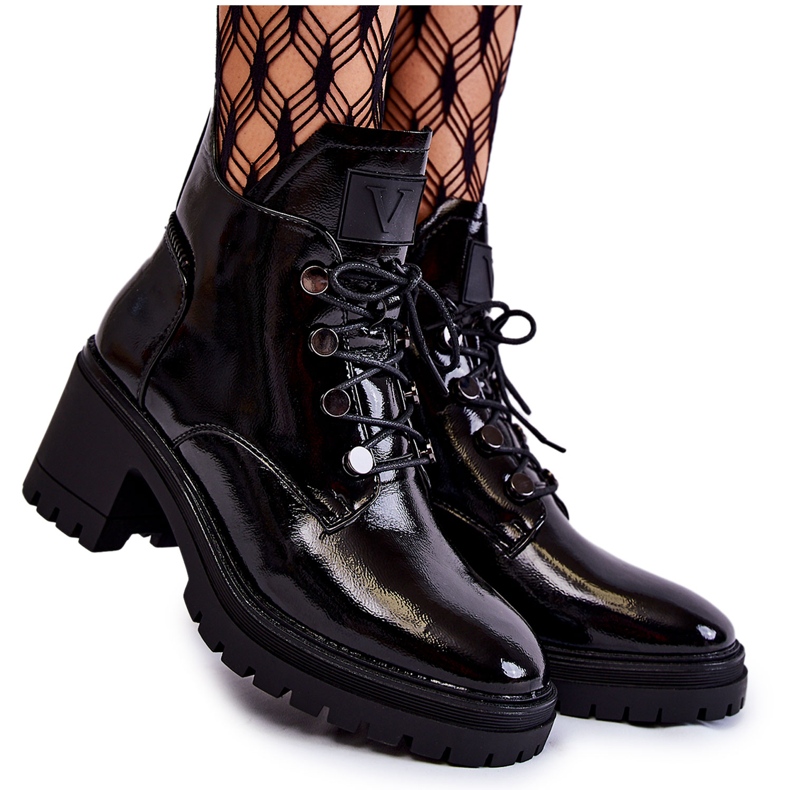 Vinceza Lacquered Warm Lace-up Boots Black Ragnhild
