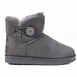 Warm women's snow boots Shelovet gray with a button grey