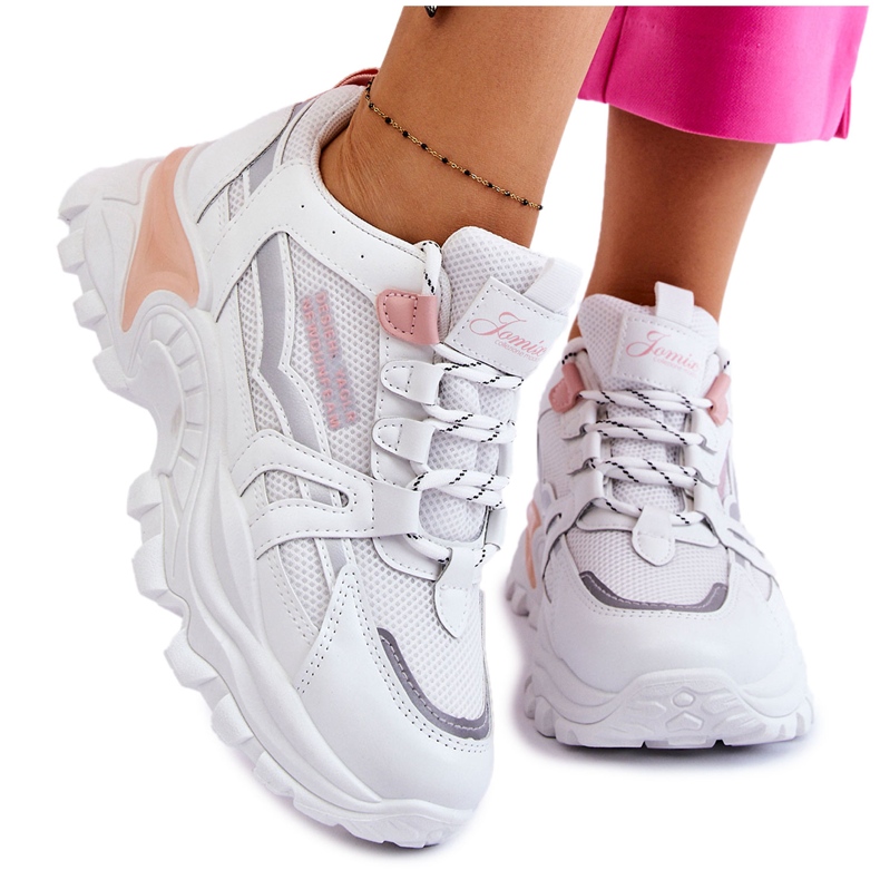 BM Fashionable Women's Platform Sneakers White-Pink Biko