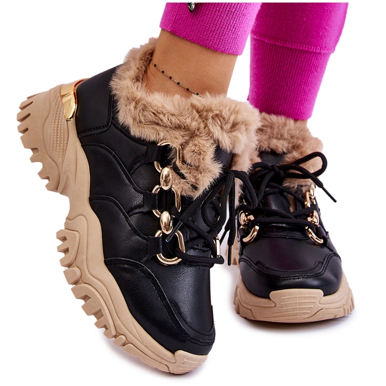 PM1 Women's Insulated Sports Shoes Lace-up Black Beige Kerberos