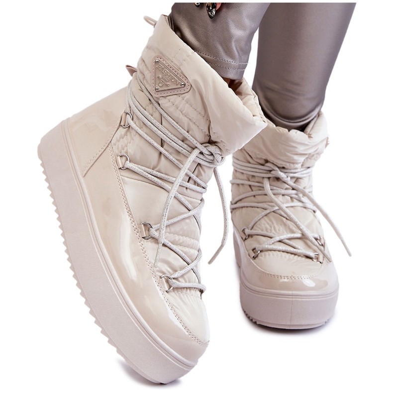 PM1 Women's Fashionable Lace-up Snow Boots Light Beige Carrios PM1 Women's Fashionable Lace-up Snow Boots Light Beige Carrios