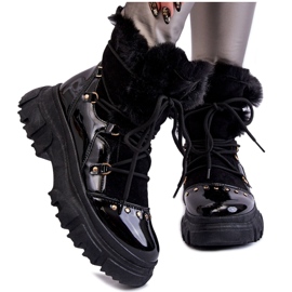 Women's Boots With Fur Lace-up Black Merron
