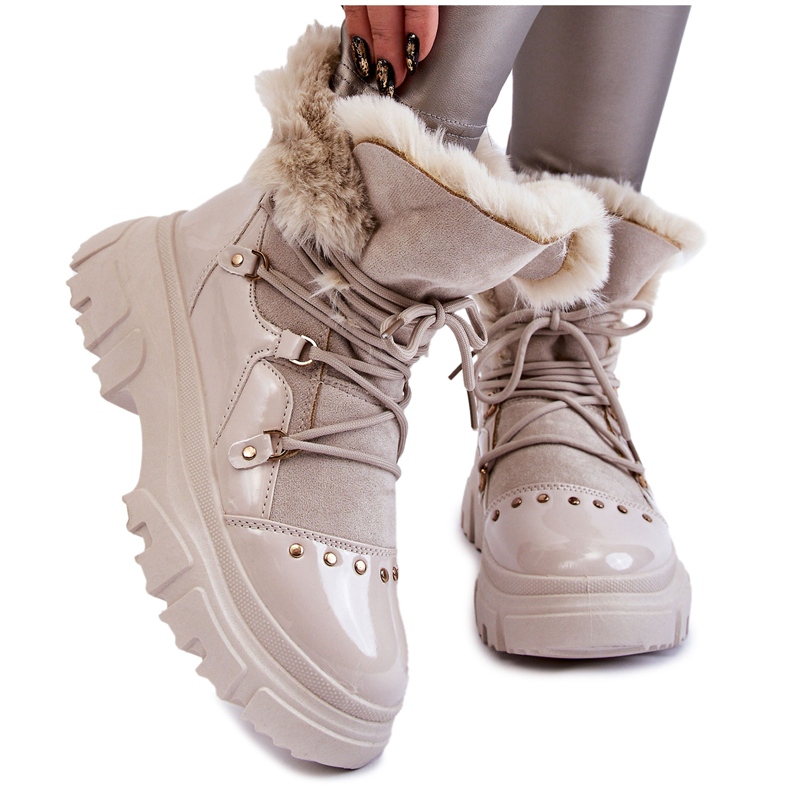 Women's Boots With Fur Lace-up Light Beige Merron