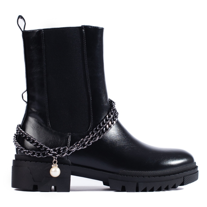 W. Potocki Women's black Potocki Chelsea boots with a chain