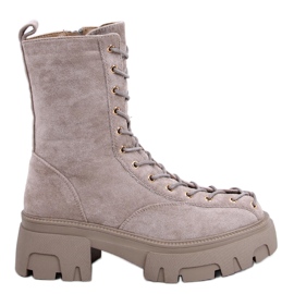 BM Wayne Khaki women's lace-up boots beige grey