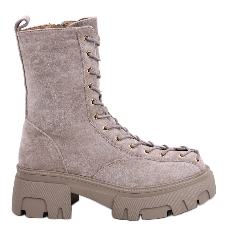 BM Wayne Khaki women's lace-up boots beige grey
