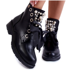 PA1 Women's Boots With Pearls Warm Skoll Ribbon black PA1 Women's Boots With Pearls Warm Skoll Ribbon black