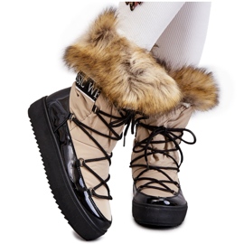 Women's Lace Up Snow Boots Beige And Black Santero