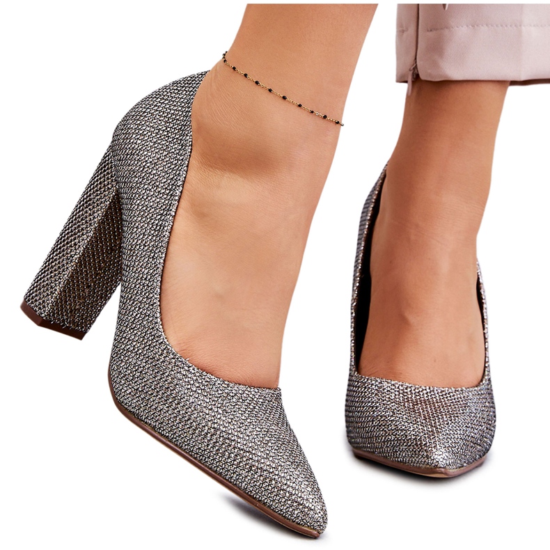 PA1 Shiny Pumps On A Heel Silver-Gold Elmira brown