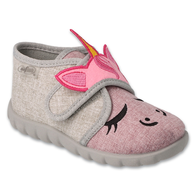Befado children's slippers 465p110 gray with application beige
