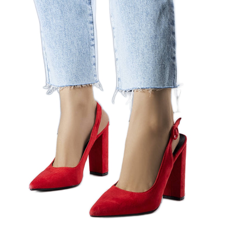 Red pumps with an open heel