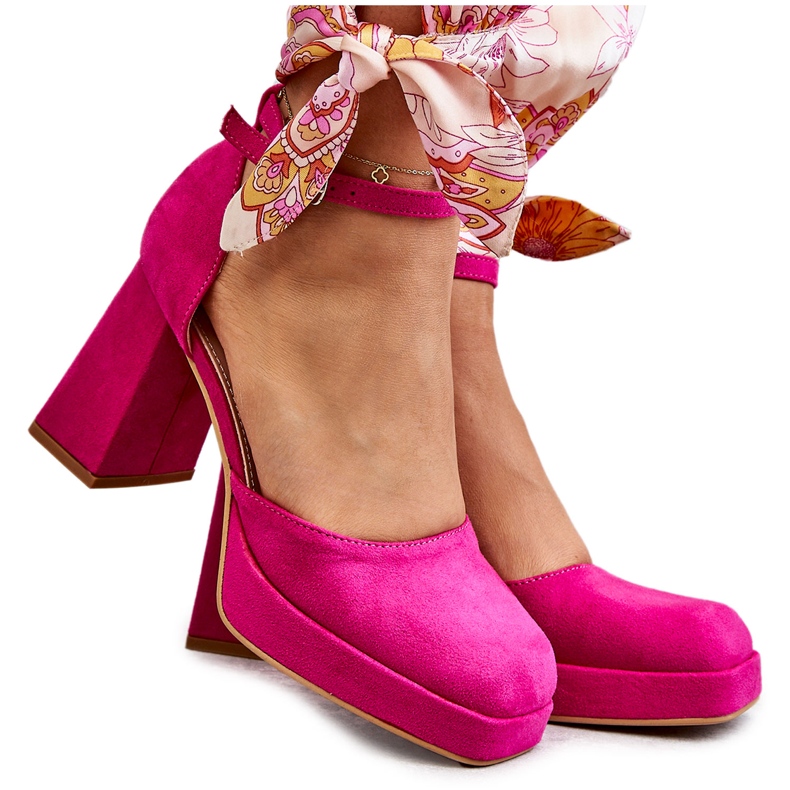 PS2 Fuchsia Diame Suede Chunky Heels Platform Pumps pink