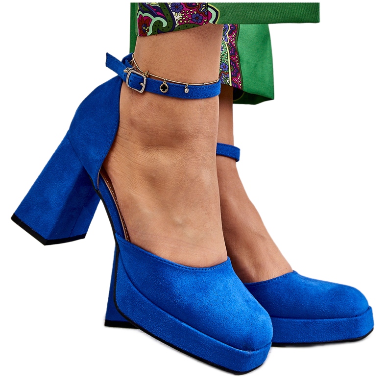 PS2 Suede Pumps With Chunky Heels And Blue Diame Platform