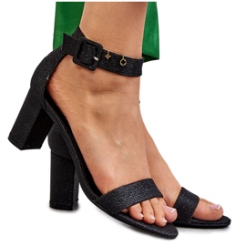 Glossy Heel Sandals Black Maxim