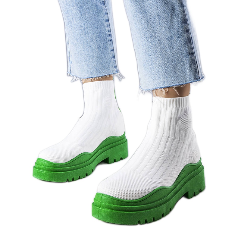 Cali white sock boots with a green sole Cali white sock boots with a green sole