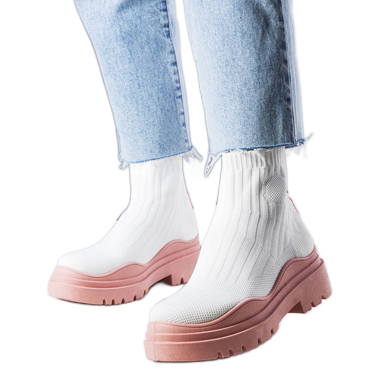 Cali white sock boots with a pink sole Cali white sock boots with a pink sole