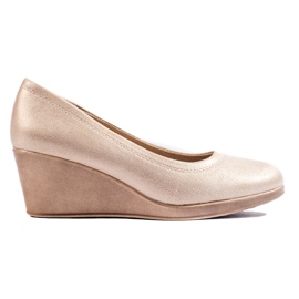 Shelovet women's wedge heel pumps with glitter golden