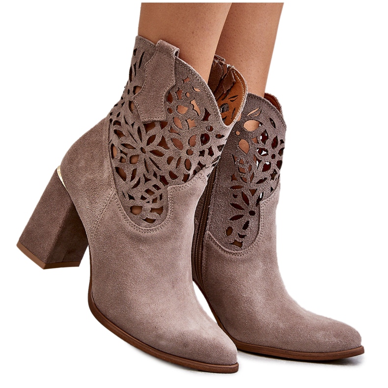 Lewski Shoes Suede Openwork Ankle Boots Leewski Shoes 3264 Light brown