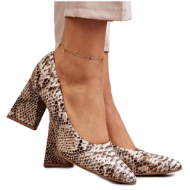 Lewski Shoes Leather Pumps With Snake Pattern Left Shoes 3277 Beige-Gold golden Lewski Shoes Leather Pumps With Snake Pattern Left Shoes 3277 Beige-Gold golden